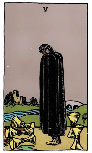 Five of Cups tarot card from the 1909 Rider–Waite–Smith deck
