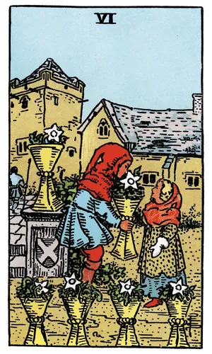 Six of Cups tarot card from the 1909 Rider–Waite–Smith deck