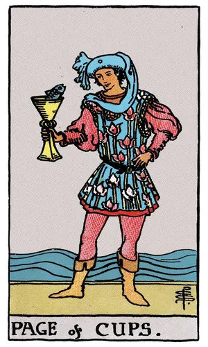 Page of Cups tarot card from the 1909 Rider–Waite–Smith deck