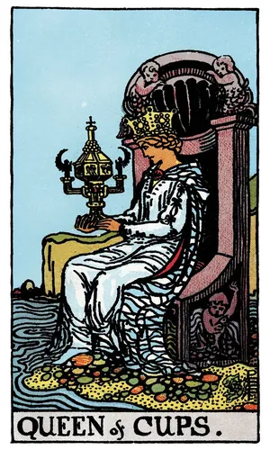 Queen of Cups tarot card from the 1909 Rider–Waite–Smith deck