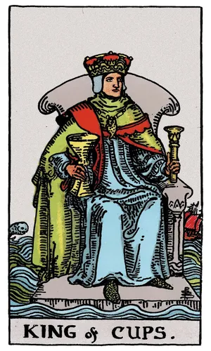 King of Cups tarot card from the 1909 Rider–Waite–Smith deck