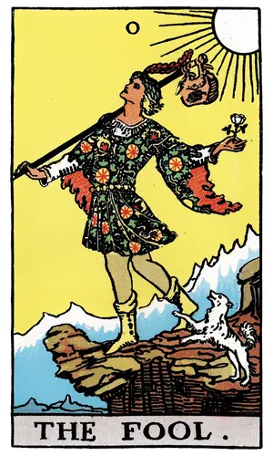 The Fool tarot card from the 1909 Rider–Waite–Smith deck