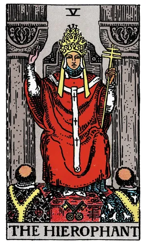 The Hierophant tarot card from the 1909 Rider–Waite–Smith deck