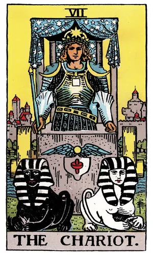 The Chariot tarot card from the 1909 Rider–Waite–Smith deck