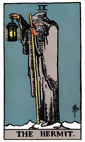 The Hermit tarot card from the 1909 Rider–Waite–Smith deck