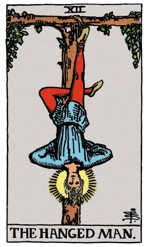 The Hanged Man tarot card from the 1909 Rider–Waite–Smith deck