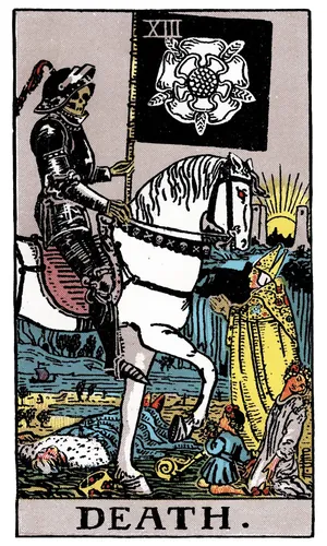 Death tarot card from the 1909 Rider–Waite–Smith deck