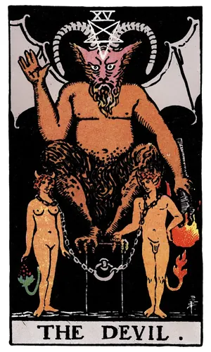 The Devil tarot card from the 1909 Rider–Waite–Smith deck