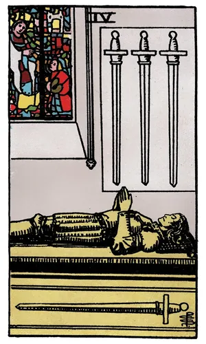 Four of Swords tarot card from the 1909 Rider–Waite–Smith deck