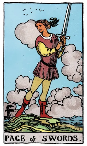 Page of Swords tarot card from the 1909 Rider–Waite–Smith deck