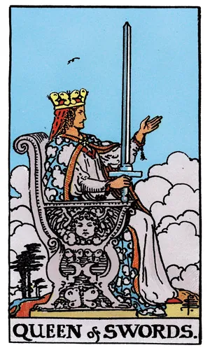 Queen of Swords tarot card from the 1909 Rider–Waite–Smith deck