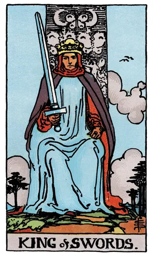 King of Swords tarot card from the 1909 Rider–Waite–Smith deck