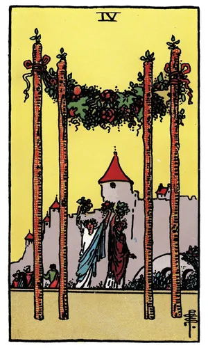 Four of Wands tarot card from the 1909 Rider–Waite–Smith deck