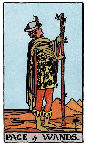 Page of Wands tarot card from the 1909 Rider–Waite–Smith deck