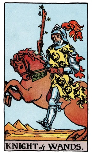 Knight of Wands tarot card from the 1909 Rider–Waite–Smith deck