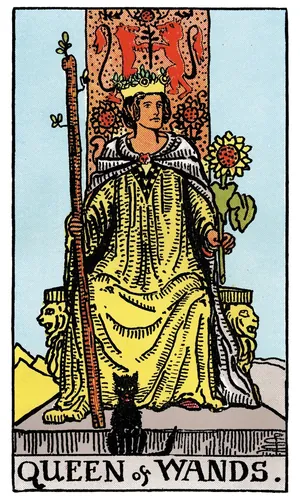 Queen of Wands tarot card from the 1909 Rider–Waite–Smith deck